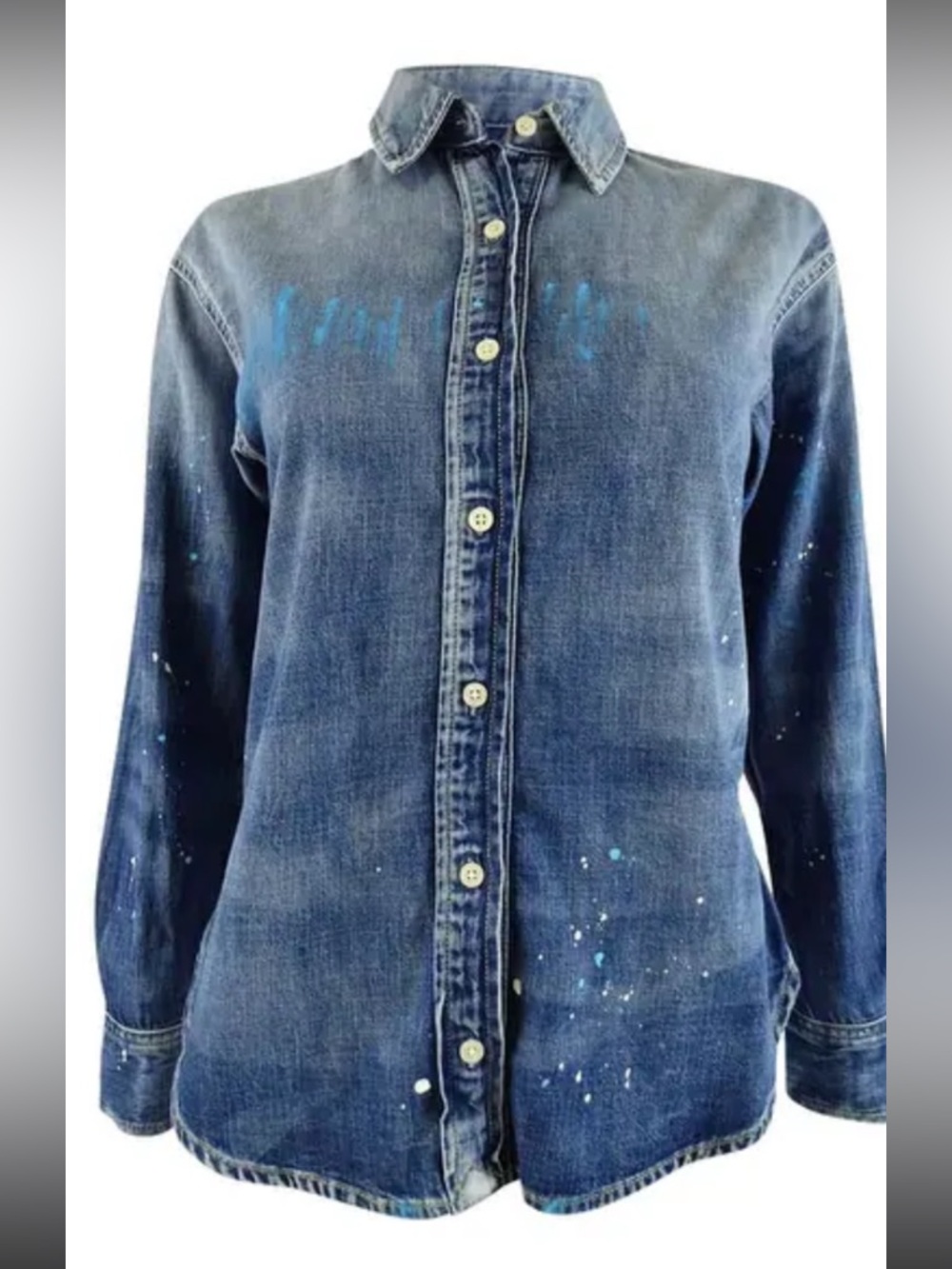 Lauren Ralph Lauren Women's Petite Paint Splatter Denim Shirt
